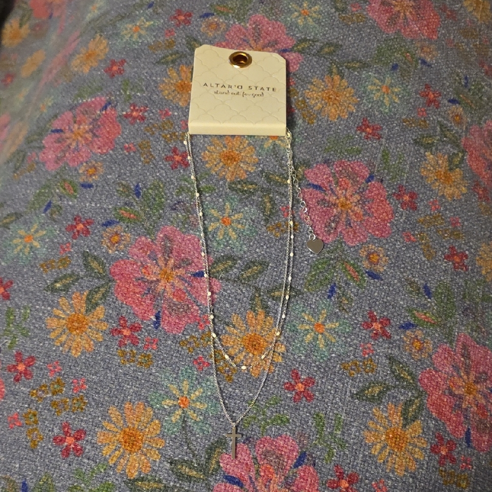 Altar'd State Silver Heart and Cross Necklace